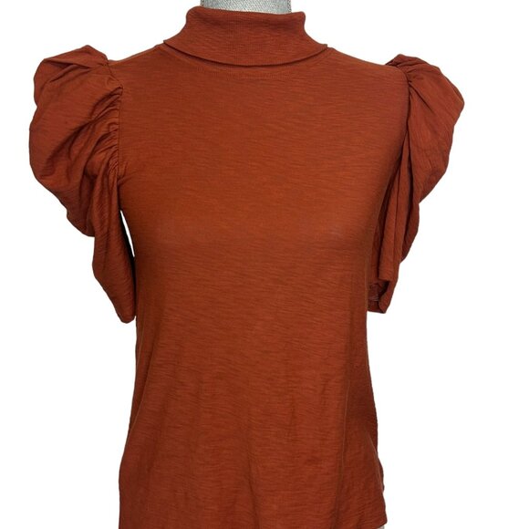 Nation LTD. Turtle Neck Puffed Mid Sleeve Women's Top Rust Orange - Size Small - Picture 1 of 8